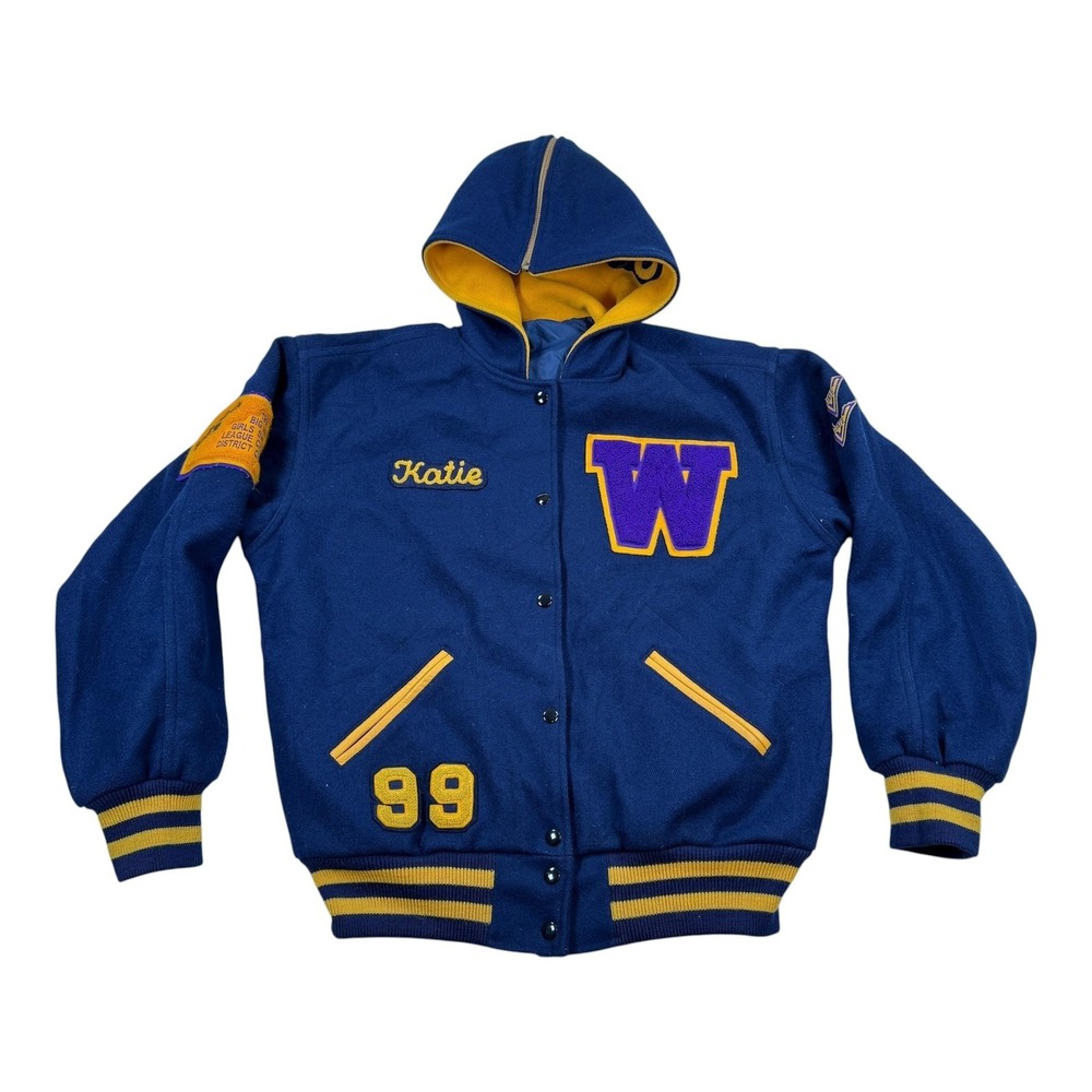 Vtg TM Athletics Jacket 42 Wool Hood Talon Letterman Varsity Washington Huskies